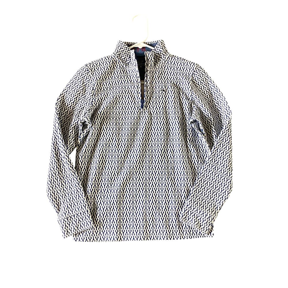 Vineyard Vines Boys All-Over Lobster 1/4 Zip Pullover Blue White Medium (12-14)
